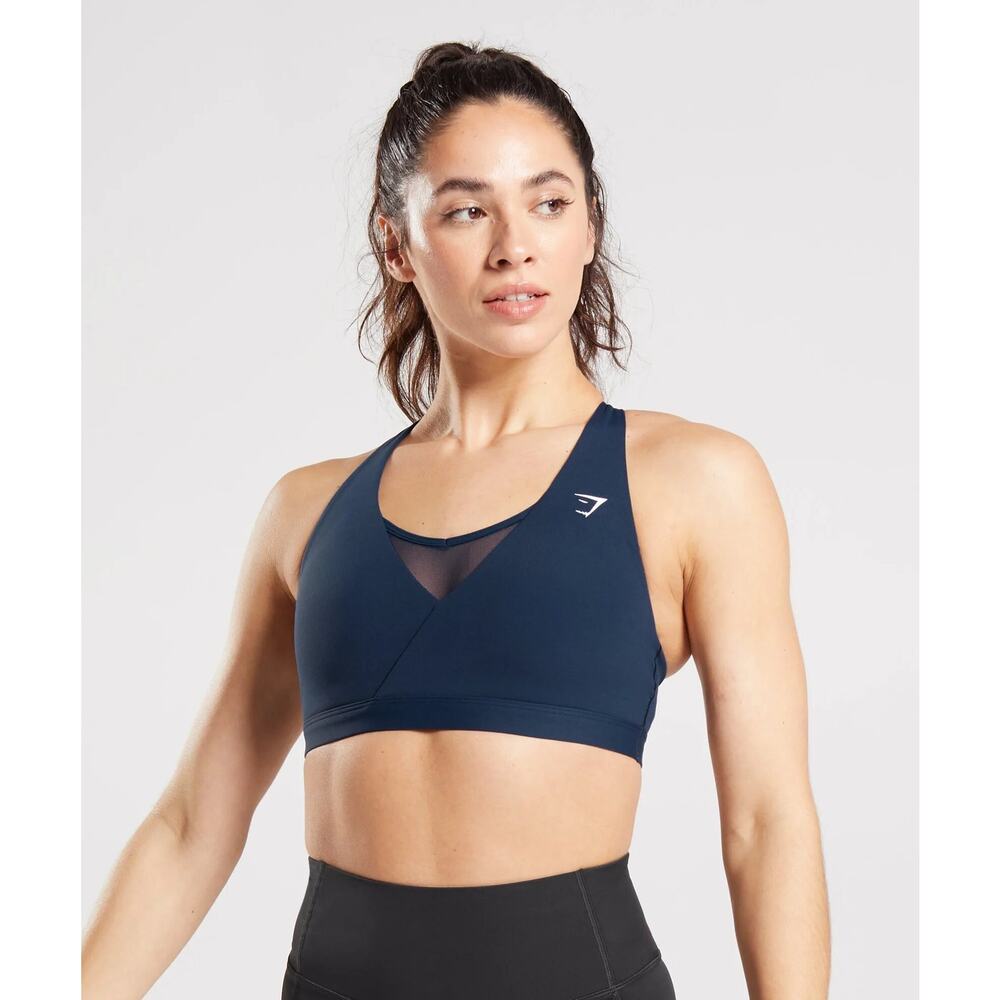 Gymshark NWOT Crossover Sports Bra Sz S Navy Light Support Racerback Athleisure
